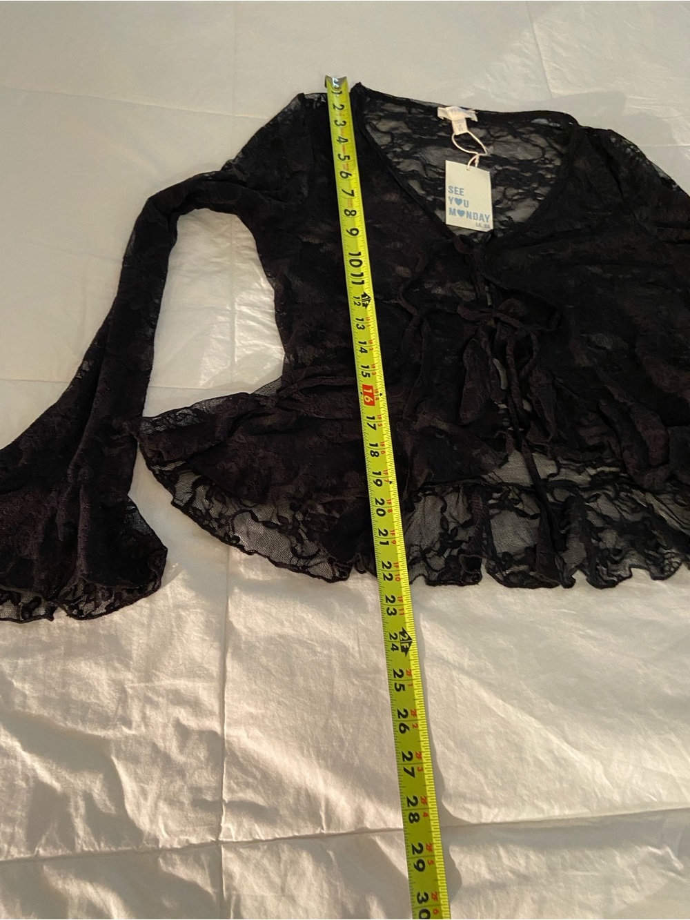 🖤 Sheer Lace Tie-Front Ruffle Top🖤 - Picture 7 of 16